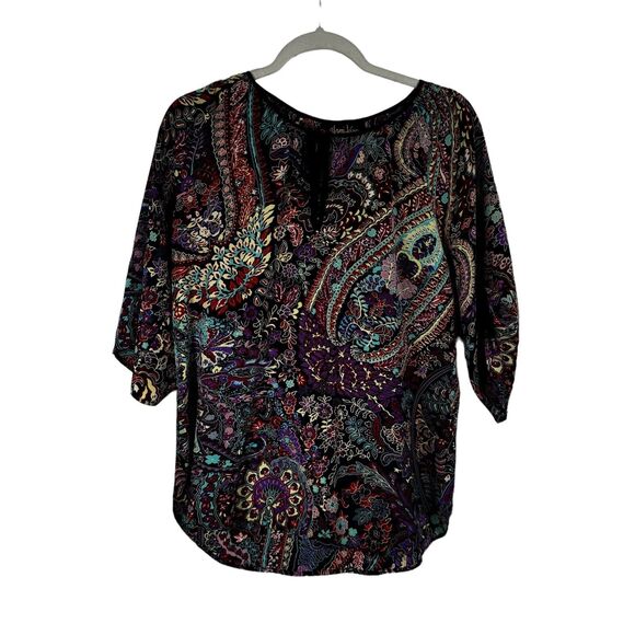 Yumi Kim Joey Purple Floral 100% Silk Blouse Boho Lightweight Flowy Womens Small - Picture 1 of 6